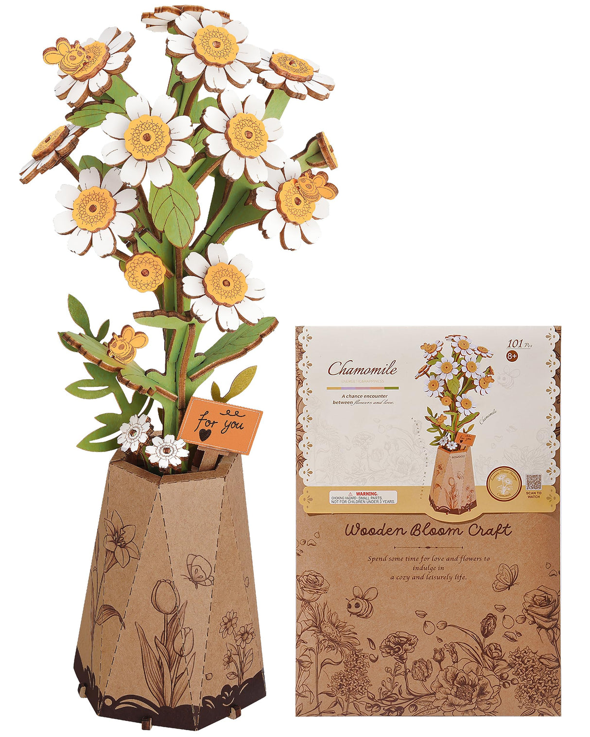 Wowood 3D Flower Wooden Puzzles for Adults-Chamomile, DIY Wooden Flowers Model Kit Building Set Crafts for Adults to Build, Botanical Collection/Ideal Creative Gift Ideas/Housewarming (101PCS) Wowood