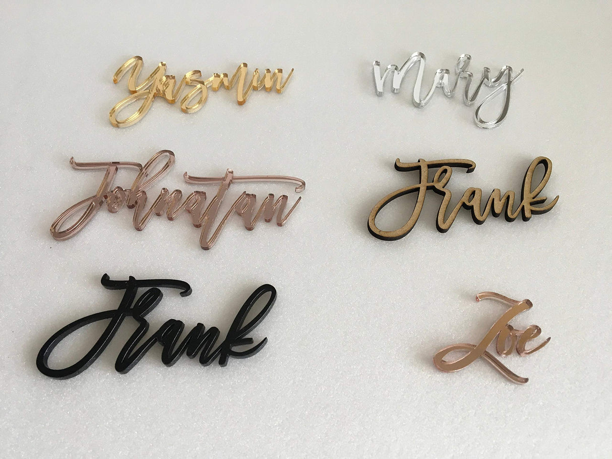 Personalized Wedding Acrylic Place Cards Wooden Laser Cut Names Custom Place Name Settings Guest Names Escort Cards Calligraphy Names Modern New Font Customized Name Plaque Business Card Holders FranJohnsonHouse
