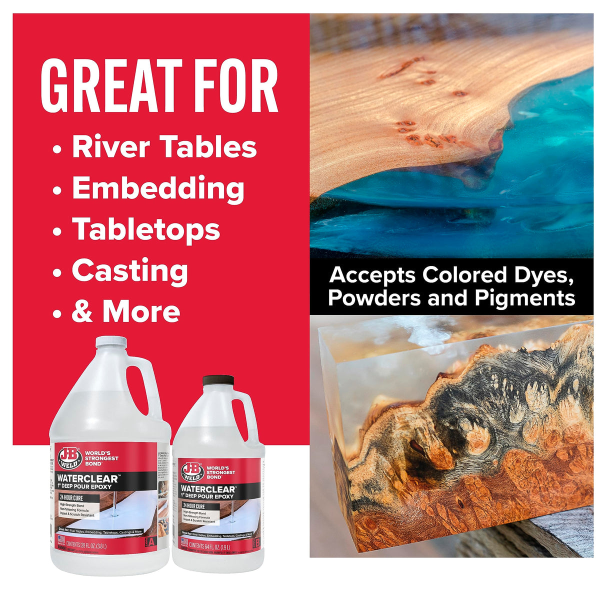 J-B Weld 1" Deep Pour Epoxy WaterClear, 24 Hour Cure, 1", 1.5 Gallon Kit J-B Weld