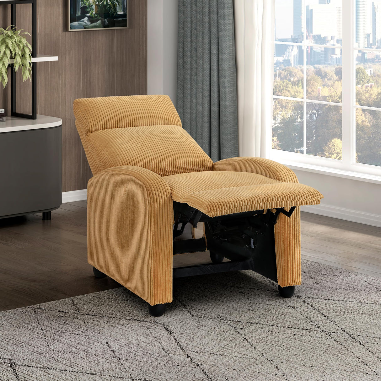 Lexicon Corduroy Pushback Recliner Chair Armchair Push Back Recliner, Solid Wood Frame and Metal Base, Easy Assembly Small Soft Single Sofa Accent Chair for Living Room/Office/Apartment, Yellow Lexicon