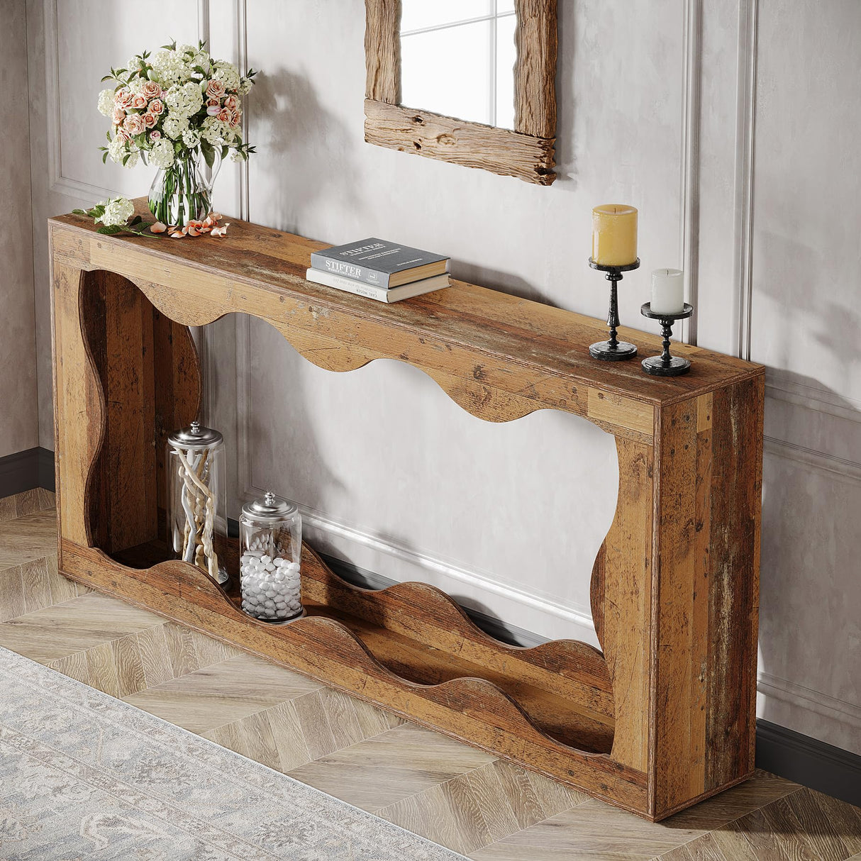 Tribesigns 63 Inches Farmhouse Console Table with Storage, Couch Table Behind Sofa, Long Entryway Sofa Station, Narrow Console Stand, Hallway Stand for Entryway Living Room, Mix Brown Tribesigns