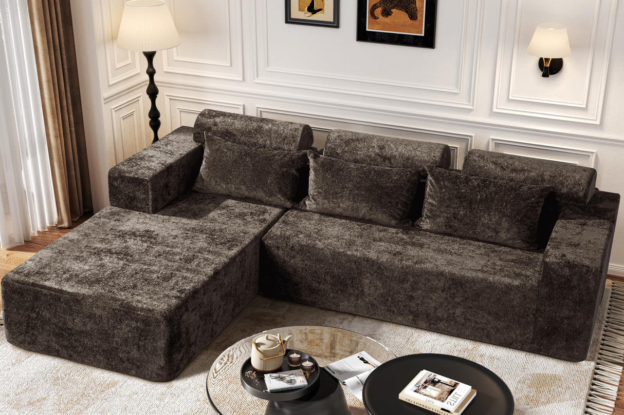 Homguava Modular Sectional Couches for Living Room,105" Cloud Couch with L-Shape Chaise,Comfy Sofa Living Room Couch with Deep Seat,No Assembly L Couch,Luxury Distressed Velvet(Yellow Brown,L) Homguava