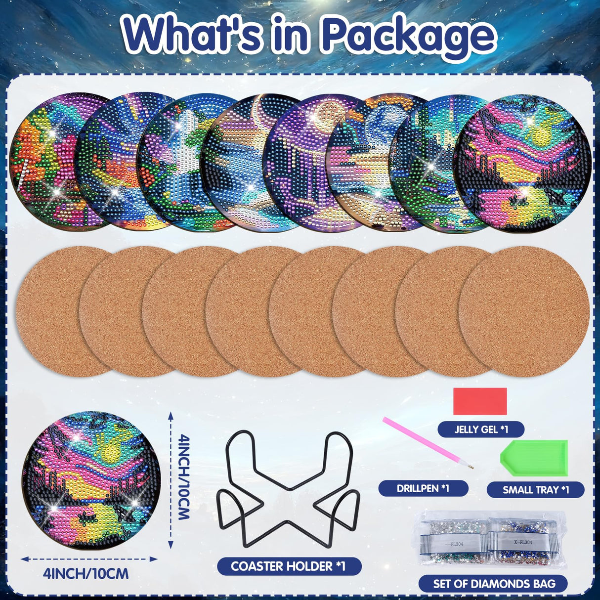 Sitsink Moon Landscape Diamond Art Coasters - 8 Pcs DIY Moon Landscape Northern Lights Adult Diamond Painting Coasters Kits with Holder for Adults Beginners Gift Crafts Supplies Sitsink