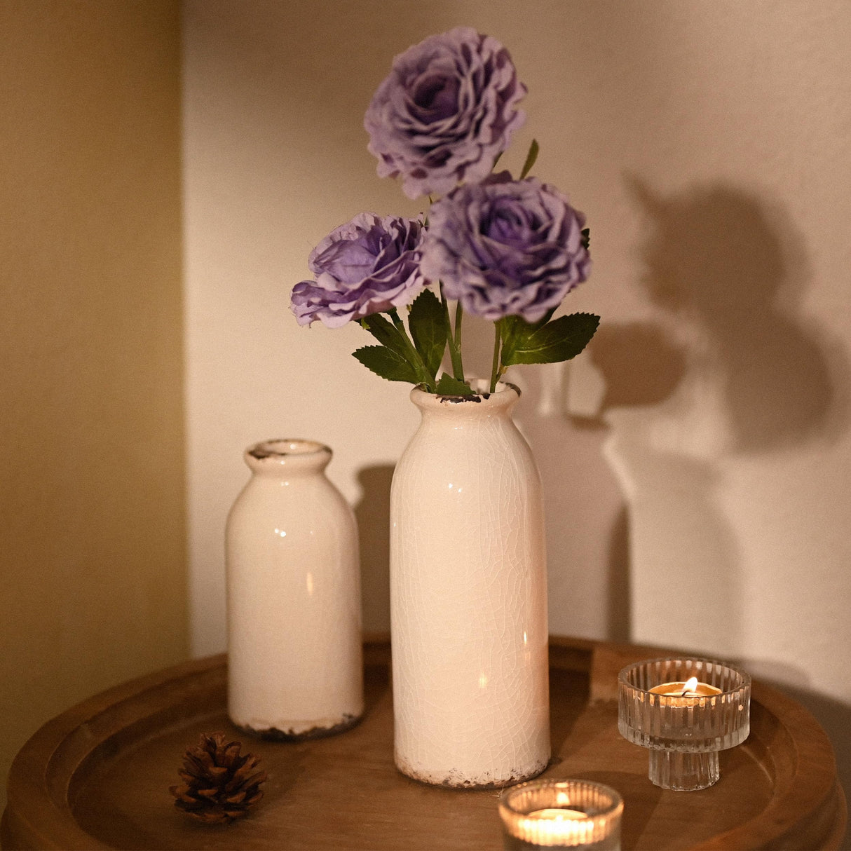 VICTOR & TERESA White Ceramic Vases Home Decor, Farmhouse Vases for Flowers, Flower Vase Set of 2, Rustic Decorative Vases for Pampas Grass, Table, Living Room, Shelf, Centerpieces, 8 inch VICTOR & TERESA