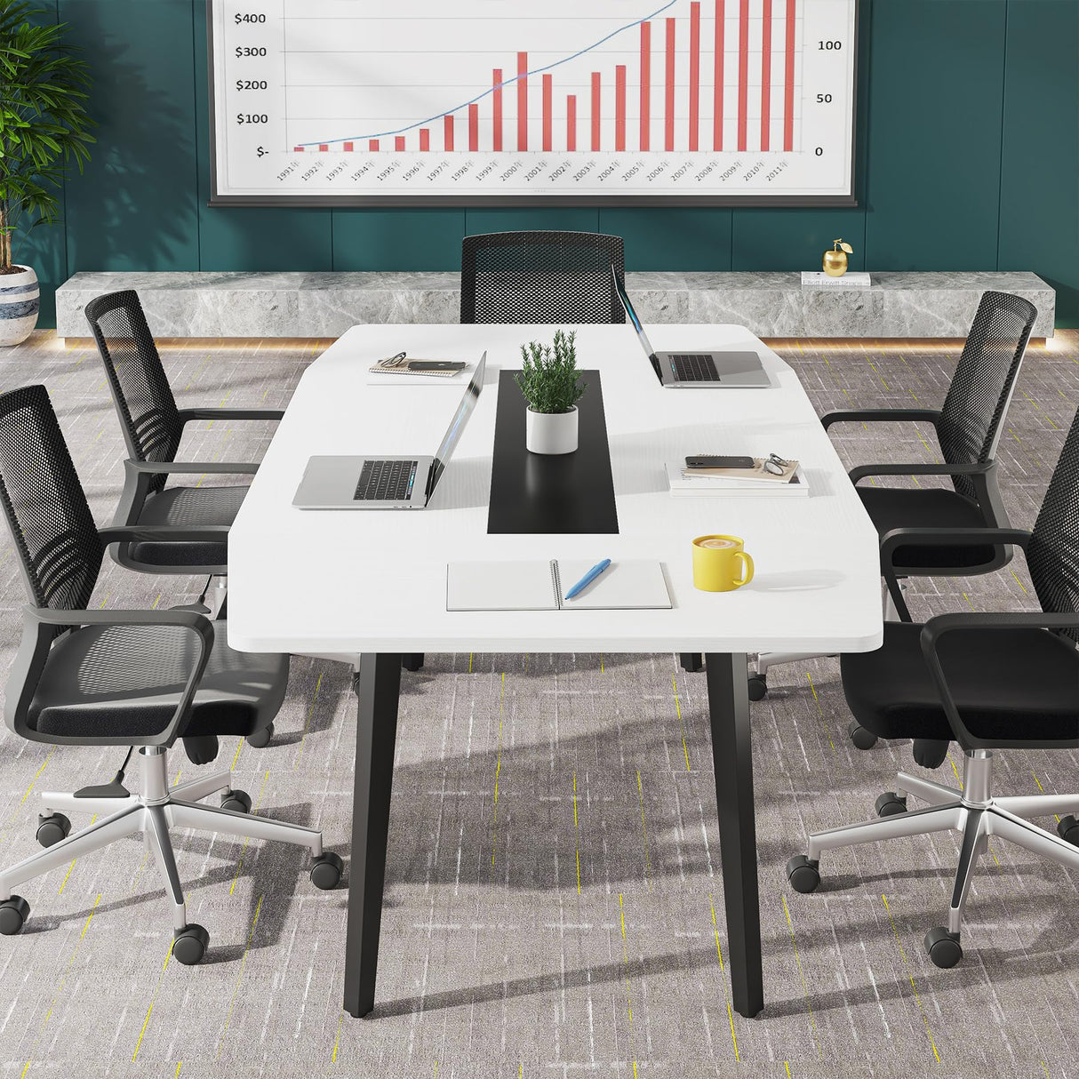 Tribesigns 6FT Conference Table, 70.86L x 35.43W x 29.52H Inches Boat Shaped Meeting Table, Modern Seminar Table for Office Meeting Conference Room (6ft, White & Black) Tribesigns