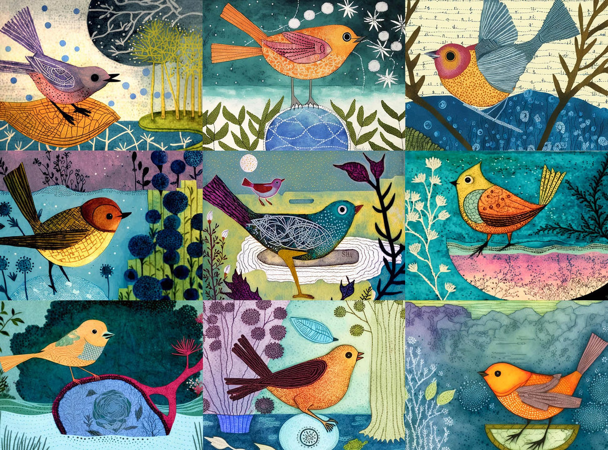 Cross & Glory - Festival of The Nine Birds - 1000 Piece Jigsaw Puzzle | Colorful Collage of Individual Bird Artwork | Vibrant and Unique | Superb Gift for Bird Enthusiasts Cross & Glory