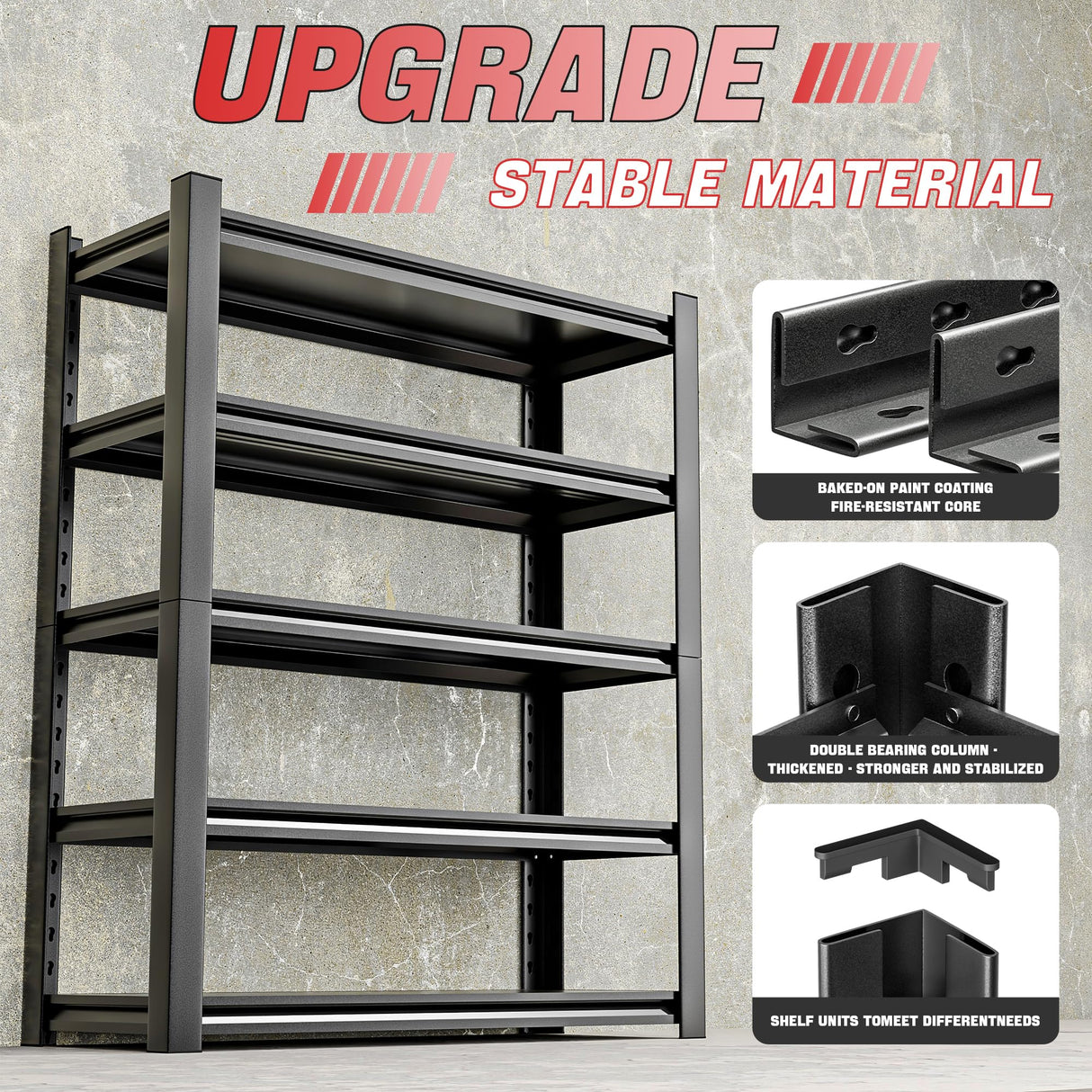 Phonando 72" Hx36 Wx16 D 5-Tier Garage Shelf, 3000 lbs Heavy Duty Storage Shelves, Easy Assembly Adjustable Stainless Shelving, Suitable for Garage Basement Office Farmhouse etc Phonando