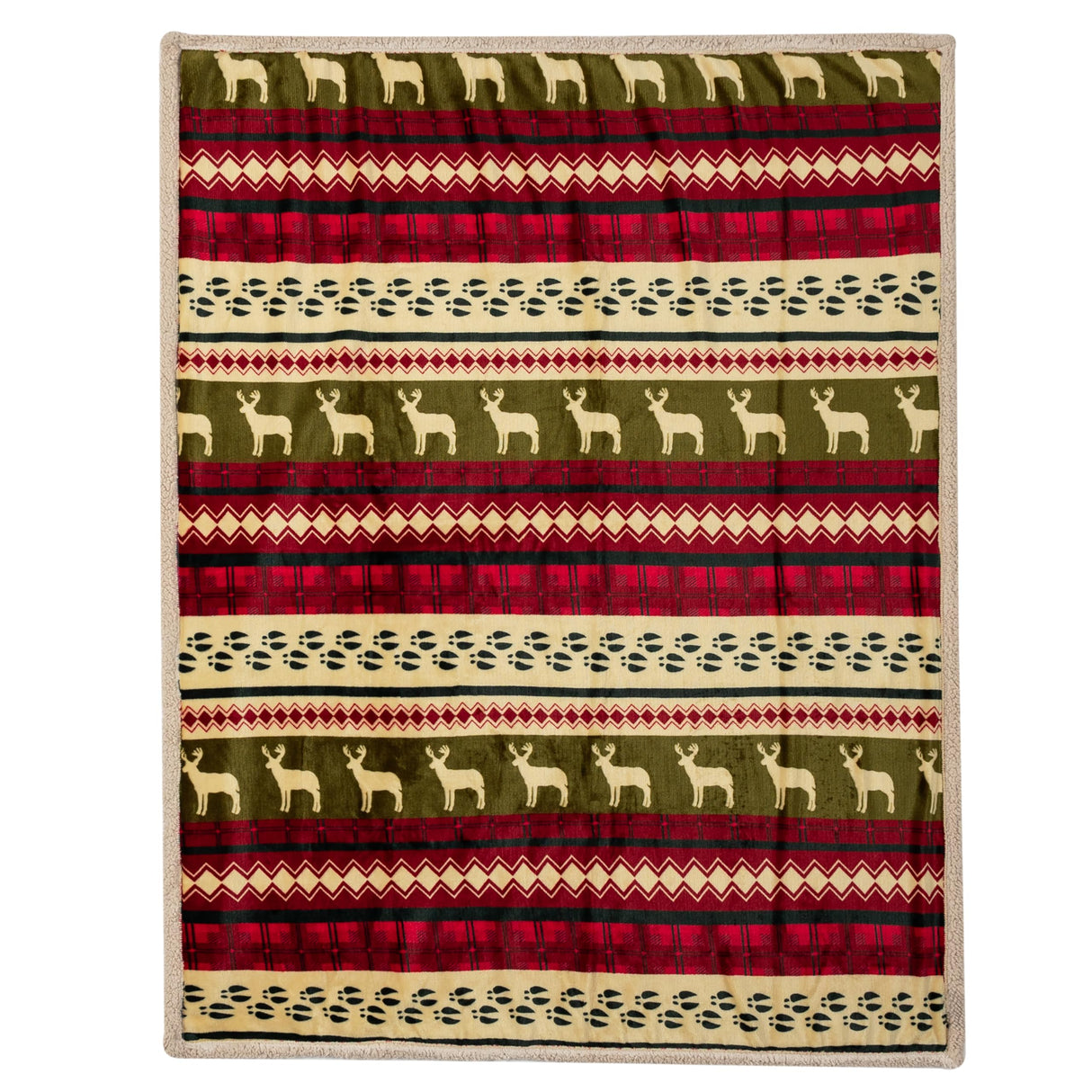 PAVILIA Premium Christmas Blanket Sherpa Fleece Throw| Plush Christmas Decoration, Reindeer, Cozy Reversible Winter Holiday Cabin Blanket for Sofa Couch 50x60 PAVILIA