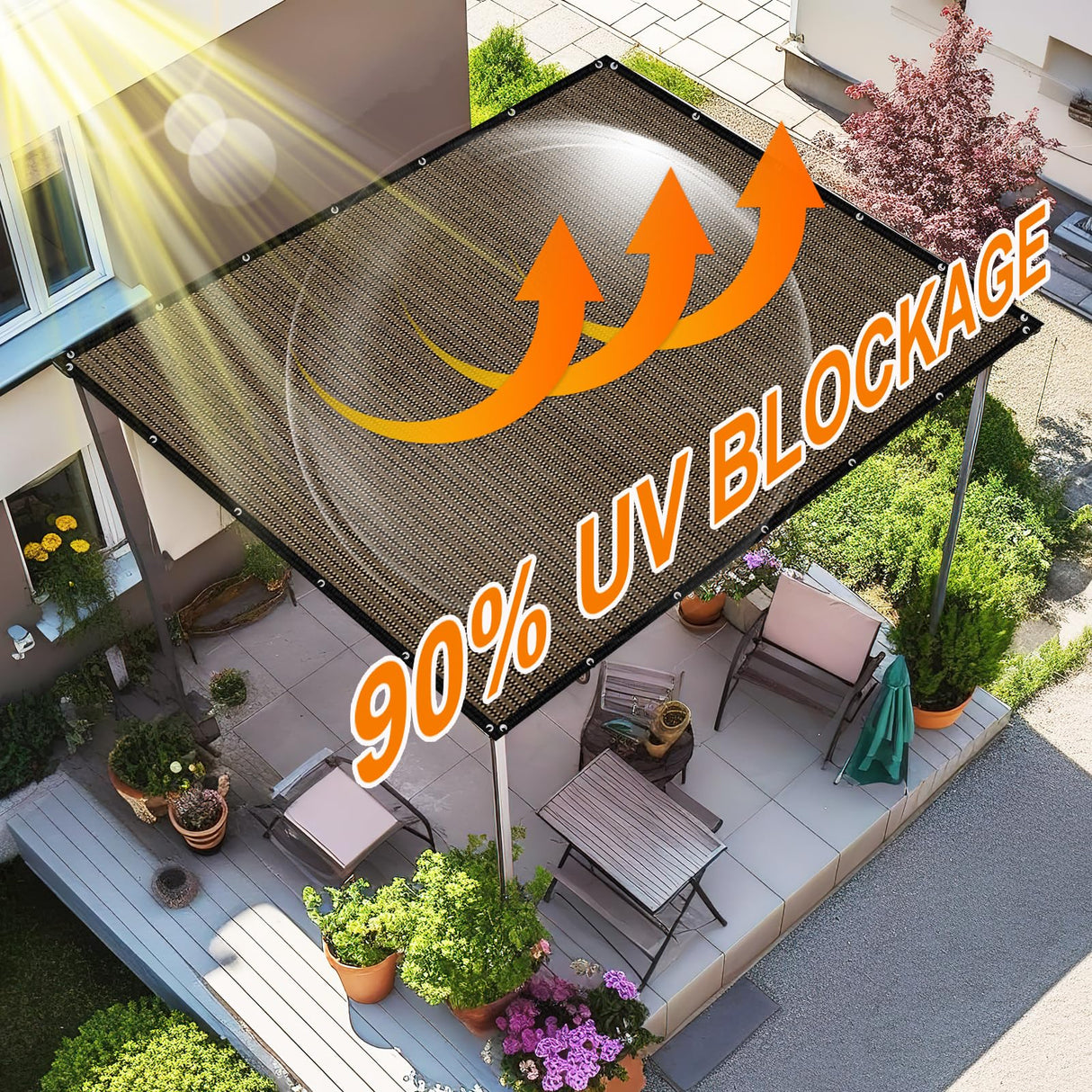 Artpuch 90% Sun Shade Cloth, 10 x 14 FT Pergola Shade Cover Canopy with Grommets, Sun Screen Fabric Tarp for Patio, Outdoor, Garden, Backyard, Mocha Artpuch