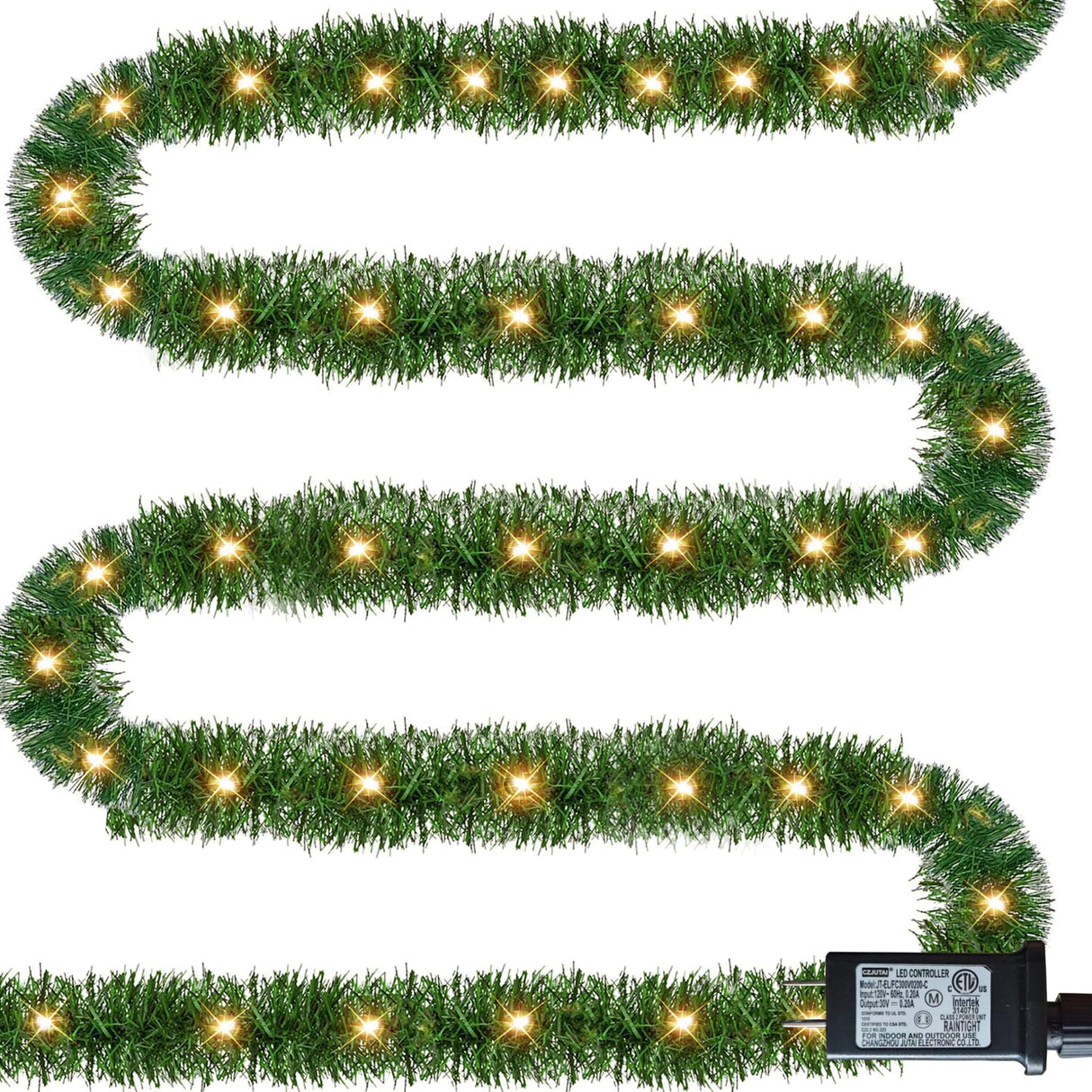 Dazzle Bright 50 FT Pre-lit Christmas Green Garland, 150 LED Lights Lighted Artificial Pine Garlands, for Indoor Outdoor Christmas Decor Holiday Wedding Decoration Dazzle Bright