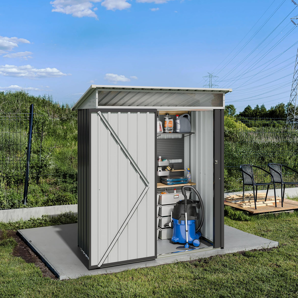 JYQAQA 5x3 FT Outdoor Garden Storage Shed, Waterproof Metal Garden Sheds with Window and Lockable Double Door, Weather Resistant Steel Tool Storage House Shed for Patio, Lawn Dark Gray JY QAQA PET