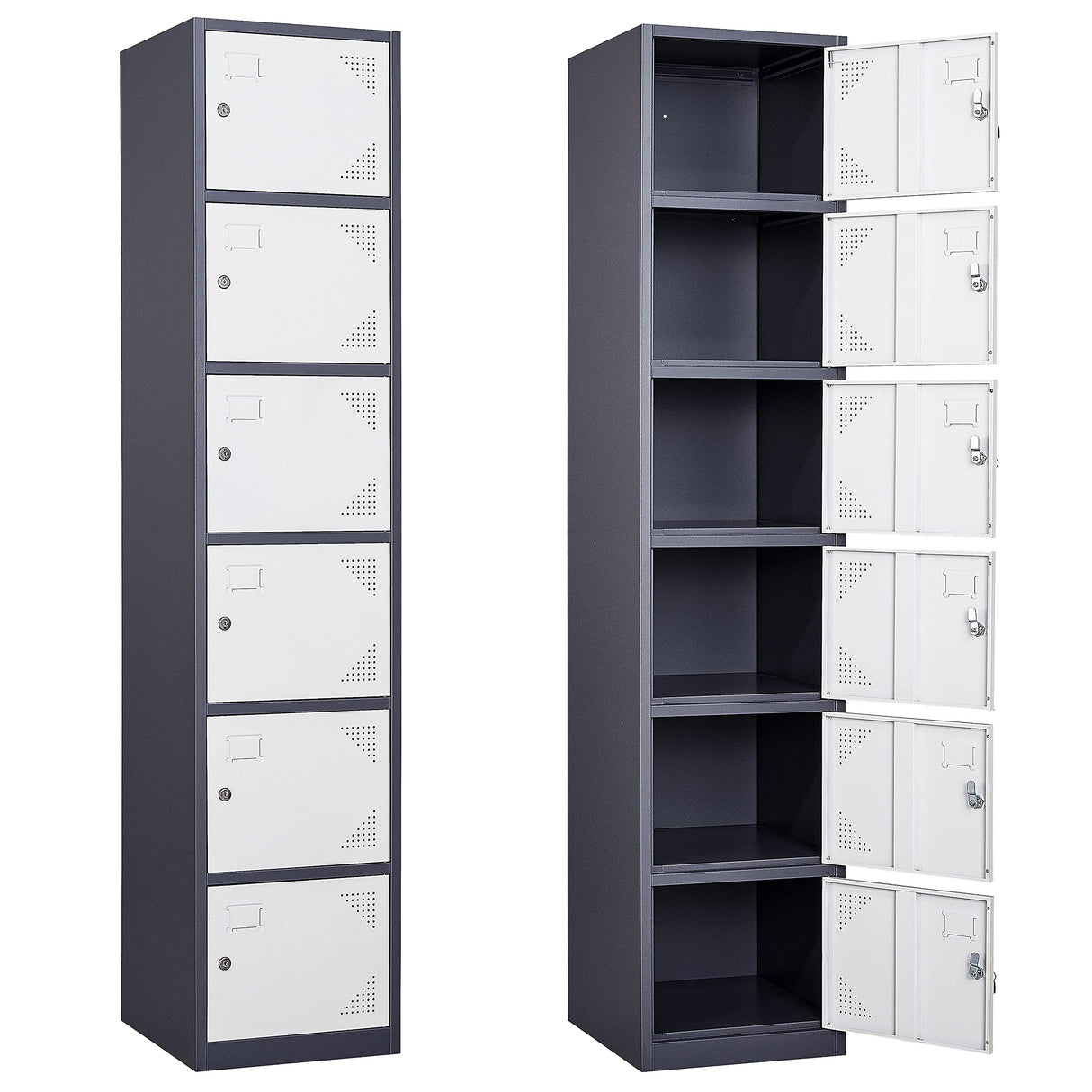 SISESOL Metal Locker Storage Cabinet with Doors and Shelves Metal Lockers with 6 Doors,71" Lockable Small Locker Storage Cabinet for Employees,School, Office, Home, Gym(White/Grey) SISESOL