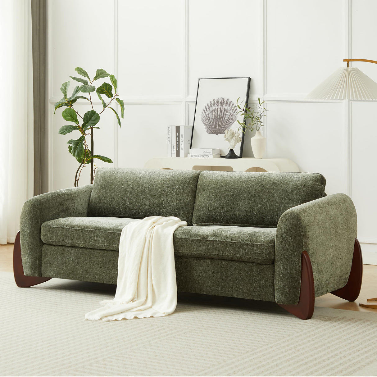 Christopher Knight Home Taki 89 Inches Sofa Couch, Cozy Chenille Upholstered 3-Seater Sofa, Wood Frame Couches, Comfy Home Sofa Living Room and Office, Lounge Seating with Armrests, Olive Green Christopher Knight Home