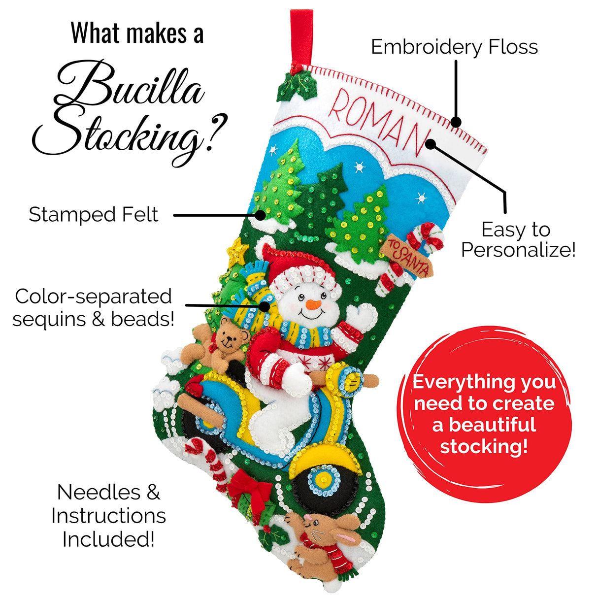 Bucilla Hugs, Felt Applique Christmas Stocking Kit, 18""" (89253E) Bucilla