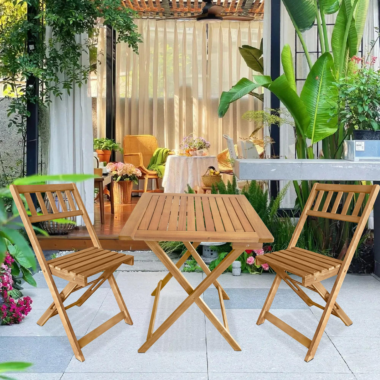 PayLessHere Outdoor Patio Furniture Set Bistro Table and Chairs Set of 2 Acacia Wood Bistro Set for Pool Beach Backyard Balcony Porch Wooden Furniture, Natural Oiled PayLessHere