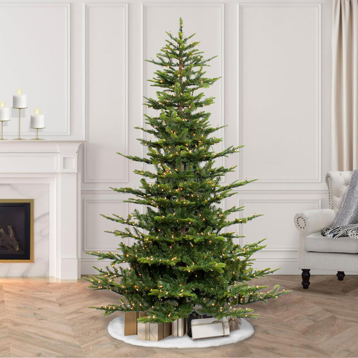 Puleo International 6.5 Foot Pre-Lit Aspen Fir Artificial Christmas Tree with 500 UL Listed Clear Lights, Green Puleo International