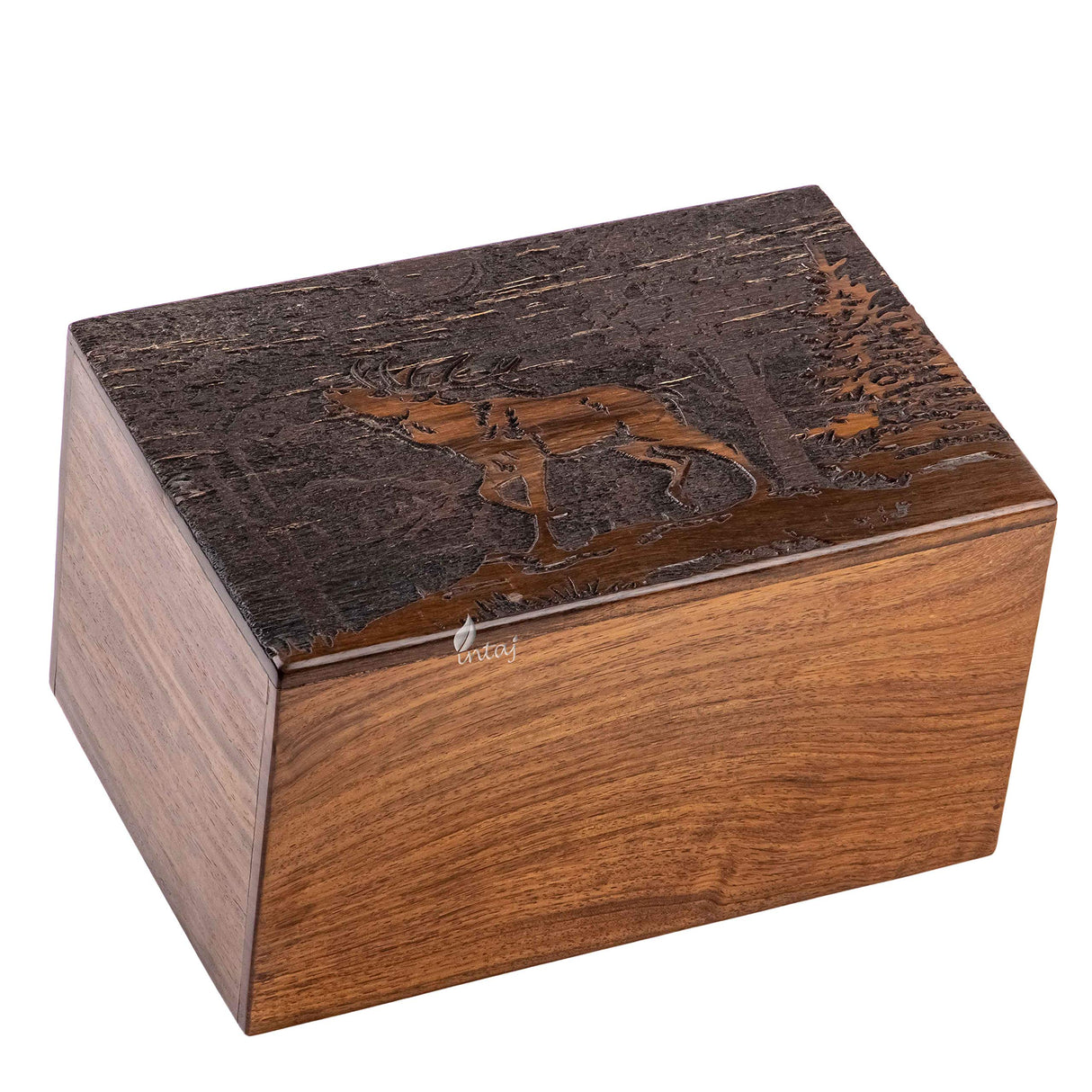 INTAJ Handmade Wooden Cremation Urn for Human Ashes - Deer Engraved Wooden Burial Urns Hand-Crafted - Funeral Cremation Urn for Ashes (Rosewood, XL INTAJ