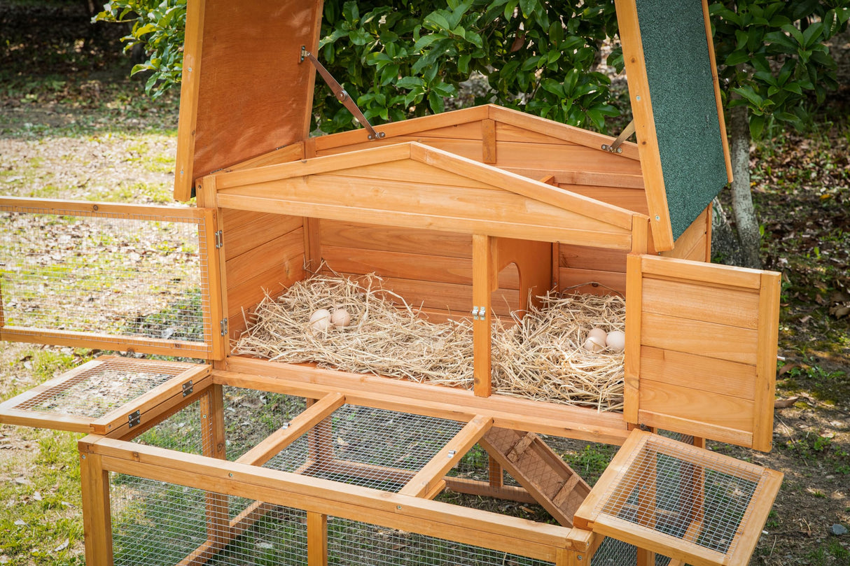 TAKUKA Outdoor Mobile Wooden Chicken Coop with Run, Small Animals Rabbit Hutch with Nest Box, 2 Story Duck Cage Hutch with Weatherproof for Backyard (43W*38D*39H) TAKUKA