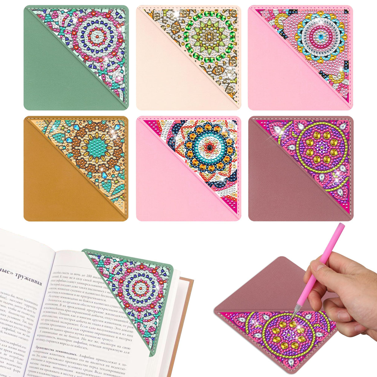 Morledoa 6 Pcs Diamond Painting Bookmarks, Mandala Diamond Art Kits for Adults, DIY Triangle Making Corner Bookmark Kits Morledoa