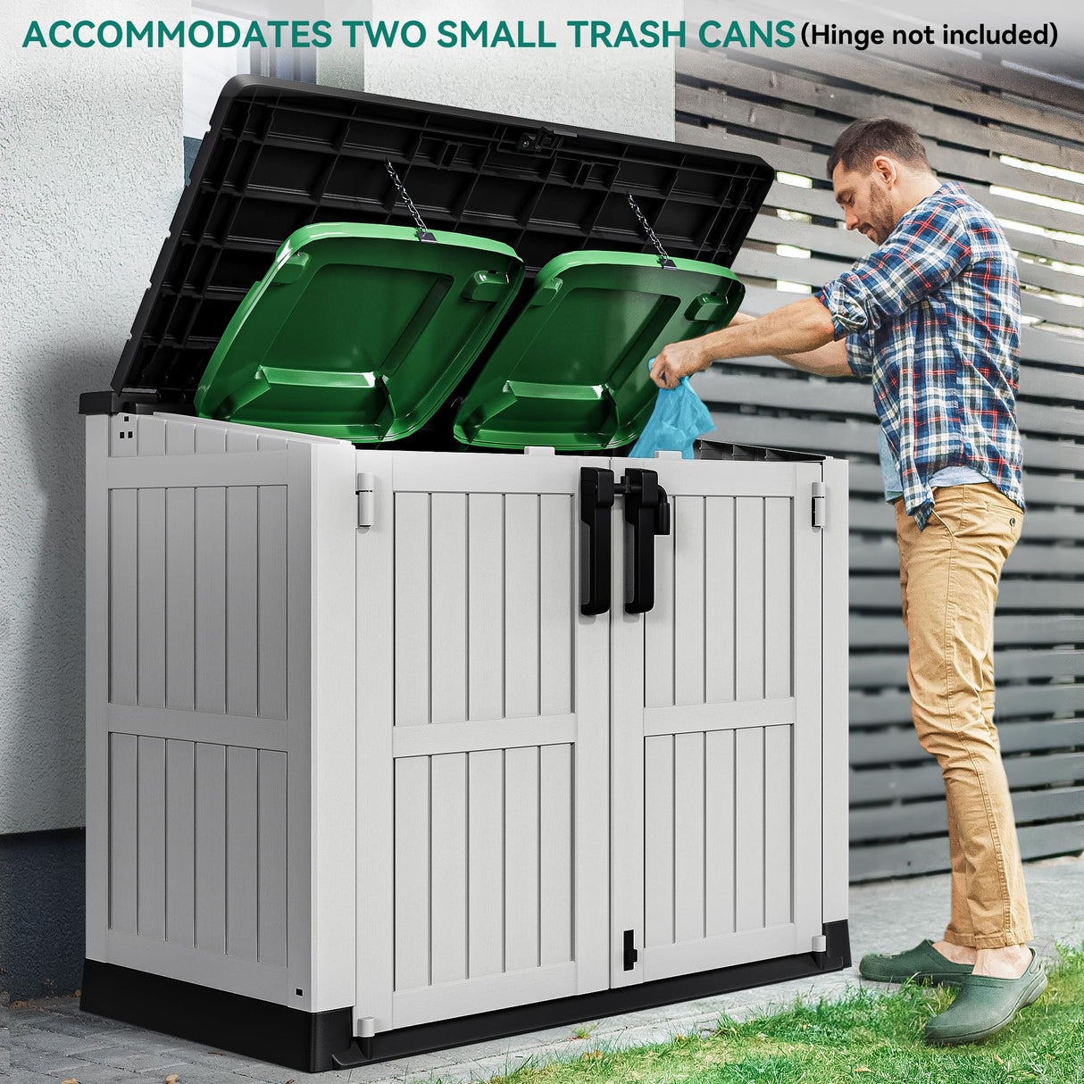 YITAHOME Light Gray Resin Tool Shed, 36 Cu Ft Waterproof Outdoor Horizontal Storage, Weather-Resistant Utility Shed with Air Vent for Trash and Lockable Doors, Garden Tools YITAHOME