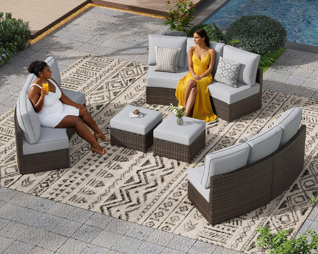 ZIENLIFE 11 Piece Outdoor Patio Furniture Set, Half Moon Patio Sectional Set with Soft Cushions and Ottoman, All Weather Rattan Wicker Curved Outdoor Sofa for Backyard Patio Garden ZIENLIFE