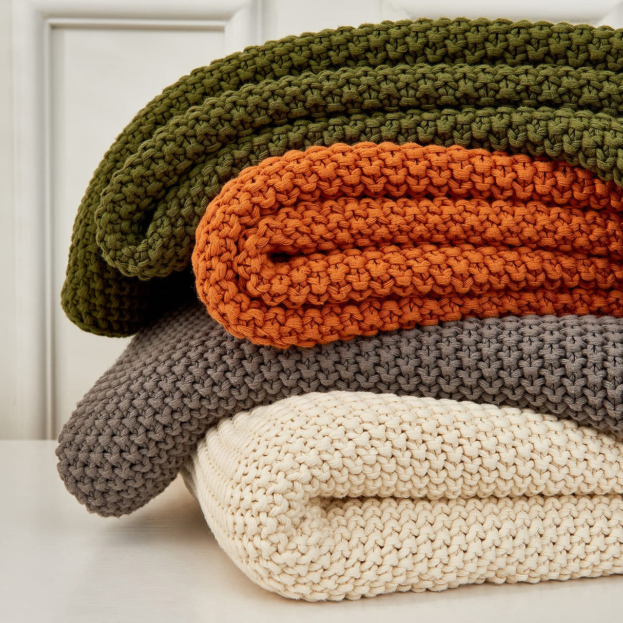 Chunky Cable Knit Throw Blanket Lightweight Burnt Orange 100% Organic Cotton Blanket for Sofa Couch Bed Baby Nursery, Rustic Shabby Chic Modern Farmhouse, 60” x 80” Give Laundering Bag Longhui bedding