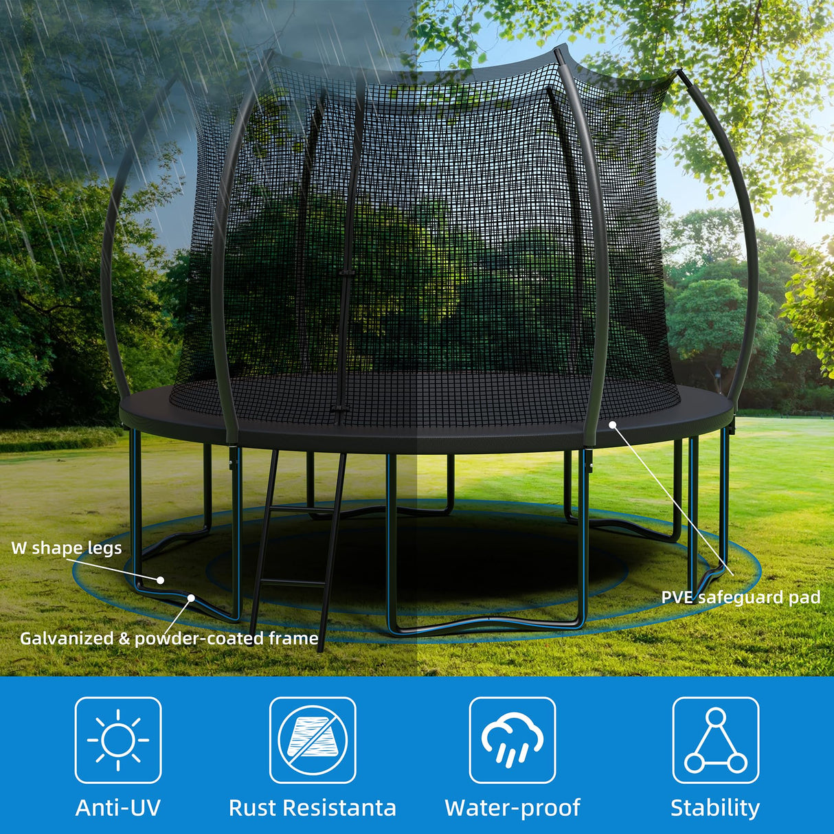 ALTLER Trampoline 14FT Enclosure Net Outdoor Jump for Kids and Adults Round ASTM Approved Heavy-Duty Bounce Mat with Enhanced Weight Capacity ALTLER