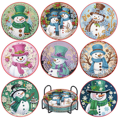 8 Pcs Christmas Diamond Painting Coasters Kits with Holder,DIY Snowman Diamond Art Coaster Kits for Adults & Kids,Paint with Diamonds Coasters Craft Supplies for Holiday Decor Gifts