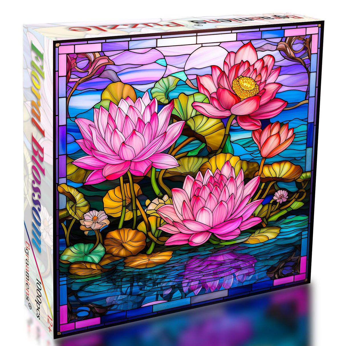 Bgraamiens Puzzle- Stained Glass Flower Puzzles for Adults 1000 Pieces, Art Puzzles,Impossible Hard Challenging Puzzles for Adults, Colorful Stained Glass Jigsaw Puzzle(Floral Blossom) Bgraamiens