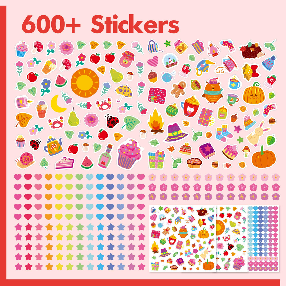 Cute & Cozy Coloring Book, 50 Sheets Warm Scenes with 600+ Stickers, Cute Animals- Themed Pages Stress Relief for Adults & Teens Relaxation, Comfy Day, Cozy Hygge Moment (8.3” x 8.3”) Gethelud