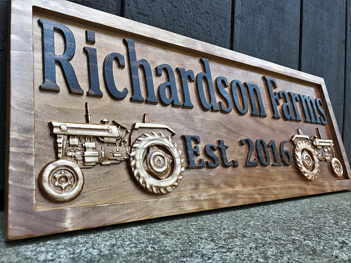 Custom Farm Sign | Personalized Tractor Decor | Wooden Farmer Gift | Wood Wall Family Name Sign | Established Tractor Sign | Carved Farmhouse Sign | Ranch Decor | Outdoor Ranch Sign 3D Woodworker
