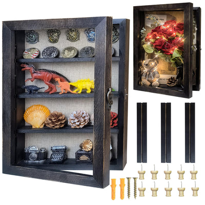 Houstimi Black 11x16 Large Shadow Box Frame Deep Shadow Box with Shelves Pet Memorial Shadow Box Display Case with Linen Back for Handicrafts,Picture Frames,Medals,Coins,Pins Collection and More