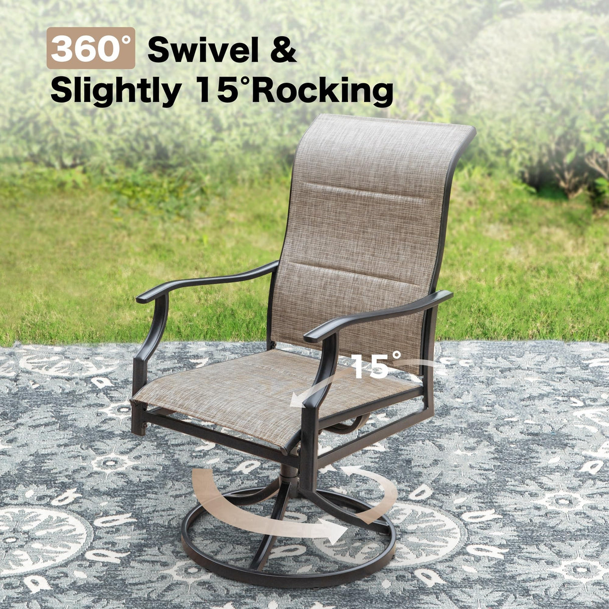 SUNSHINE VALLEY 9 Pieces Patio Dining Set for 8, Outdoor Dining Set with Teslin Fabric High Back Swivel Chairs & Black Metal Extendable Table, Outdoor Table and Chairs Set for Deck Backyare Garden SUNSHINE VALLEY