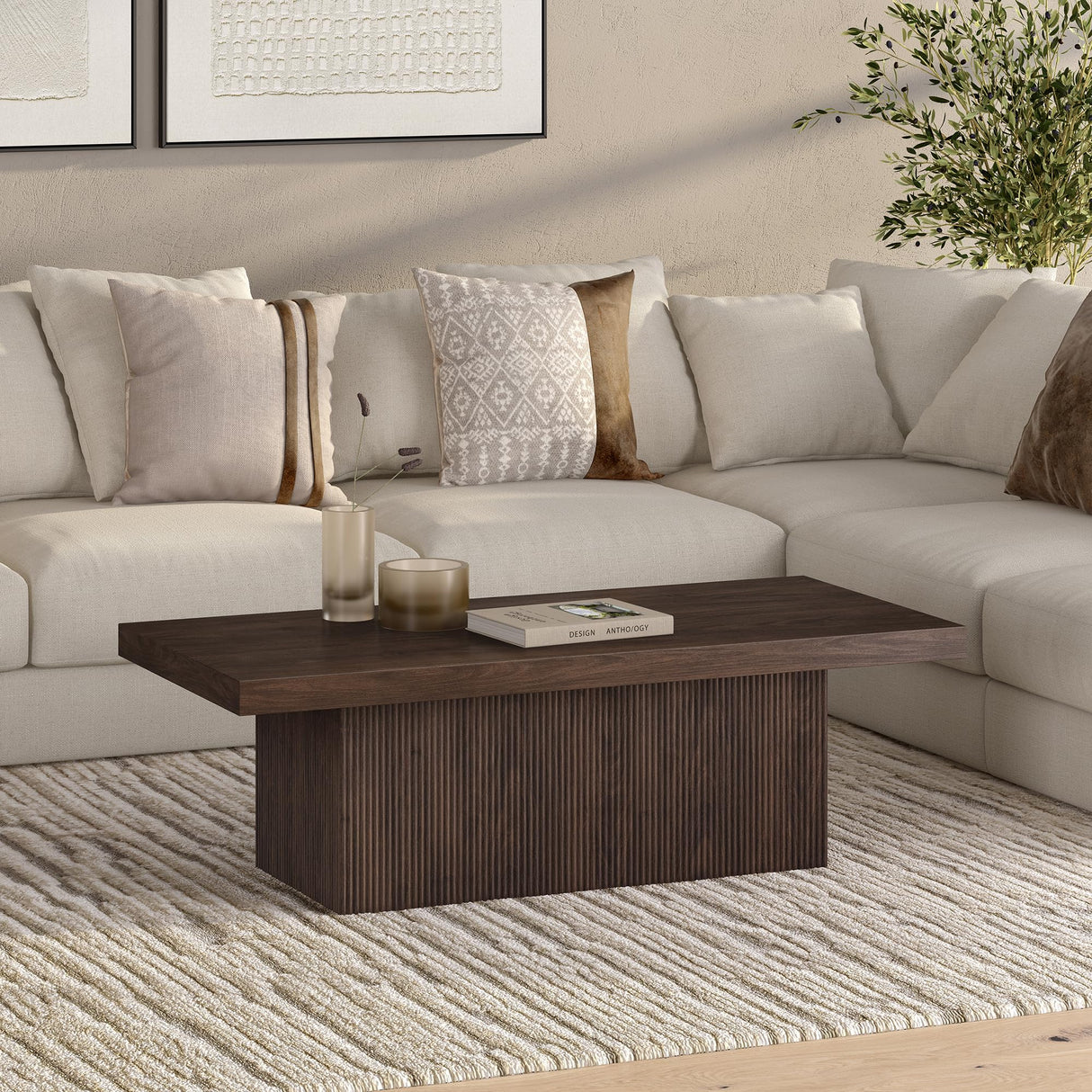 Henn&Hart 48" Wide Rectangular Coffee Table in Alder Brown, for Home, Living Room, Bedroom, Entertainment Room, Office Henn&Hart