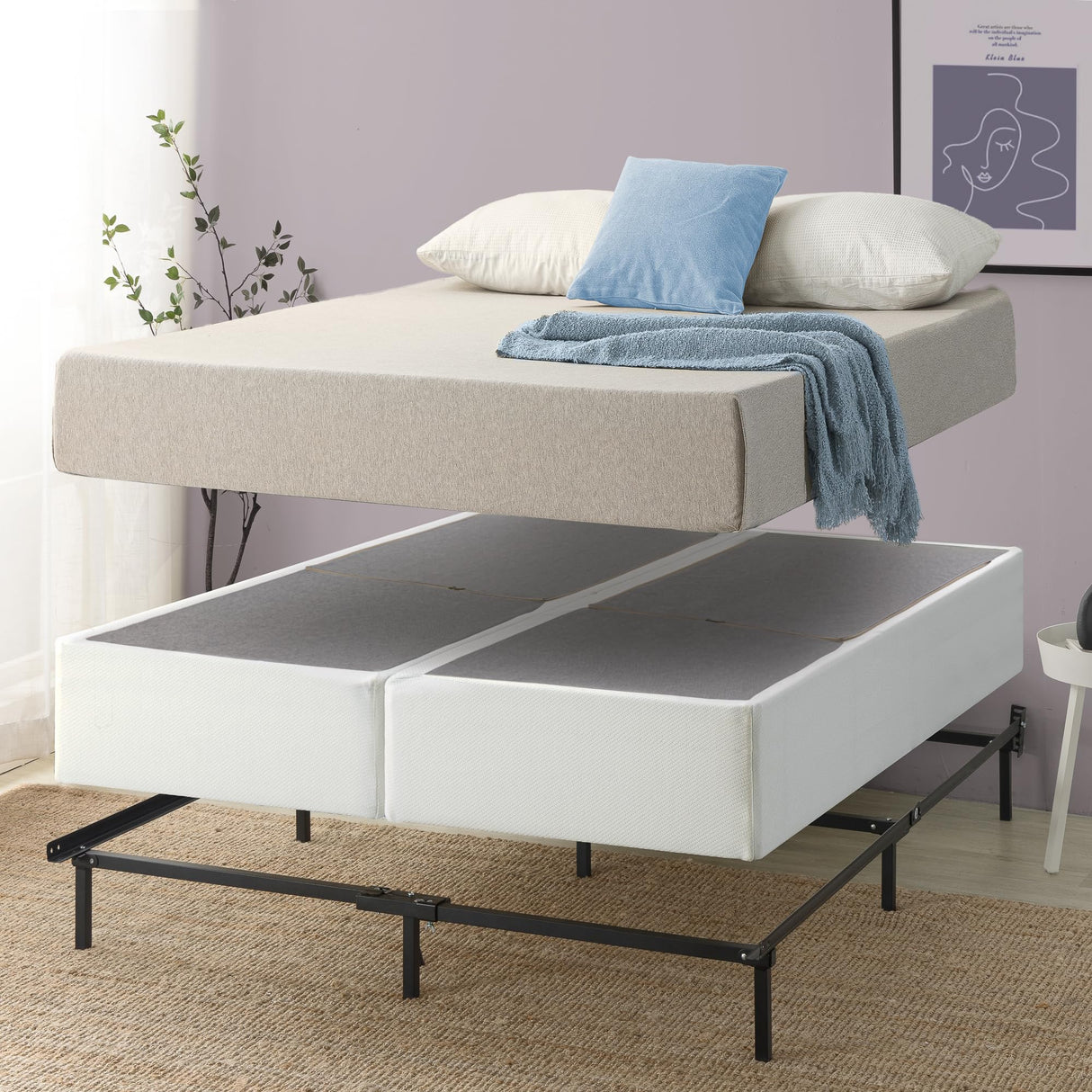 ZINUS No Assembly Metal Box Spring, 9 Inch White Mattress Foundation, Sturdy Metal Structure, Full Zinus