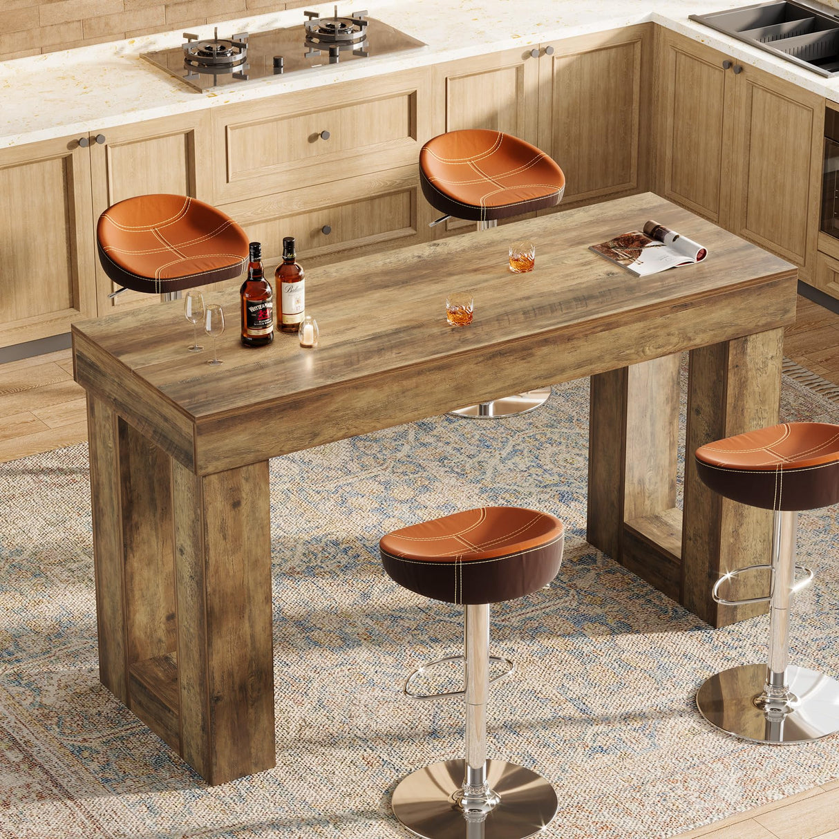 Tribesigns 63-Inch Counter Height Bar Table, High Top Pub Table with Sturdy Rectangular Base, for Home Living Room Coffee Kitchen Restaurant, Dining Room, Rustic Brown Tribesigns