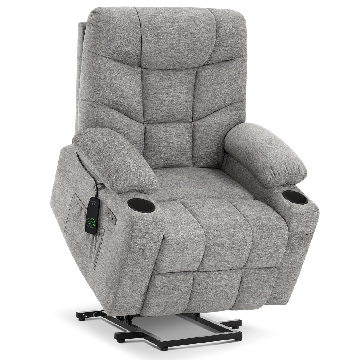 MCombo Power Lift Recliner Chair with Extended Footrest for Elderly People, Fabric 7287 (Light Grey, Medium) MCombo