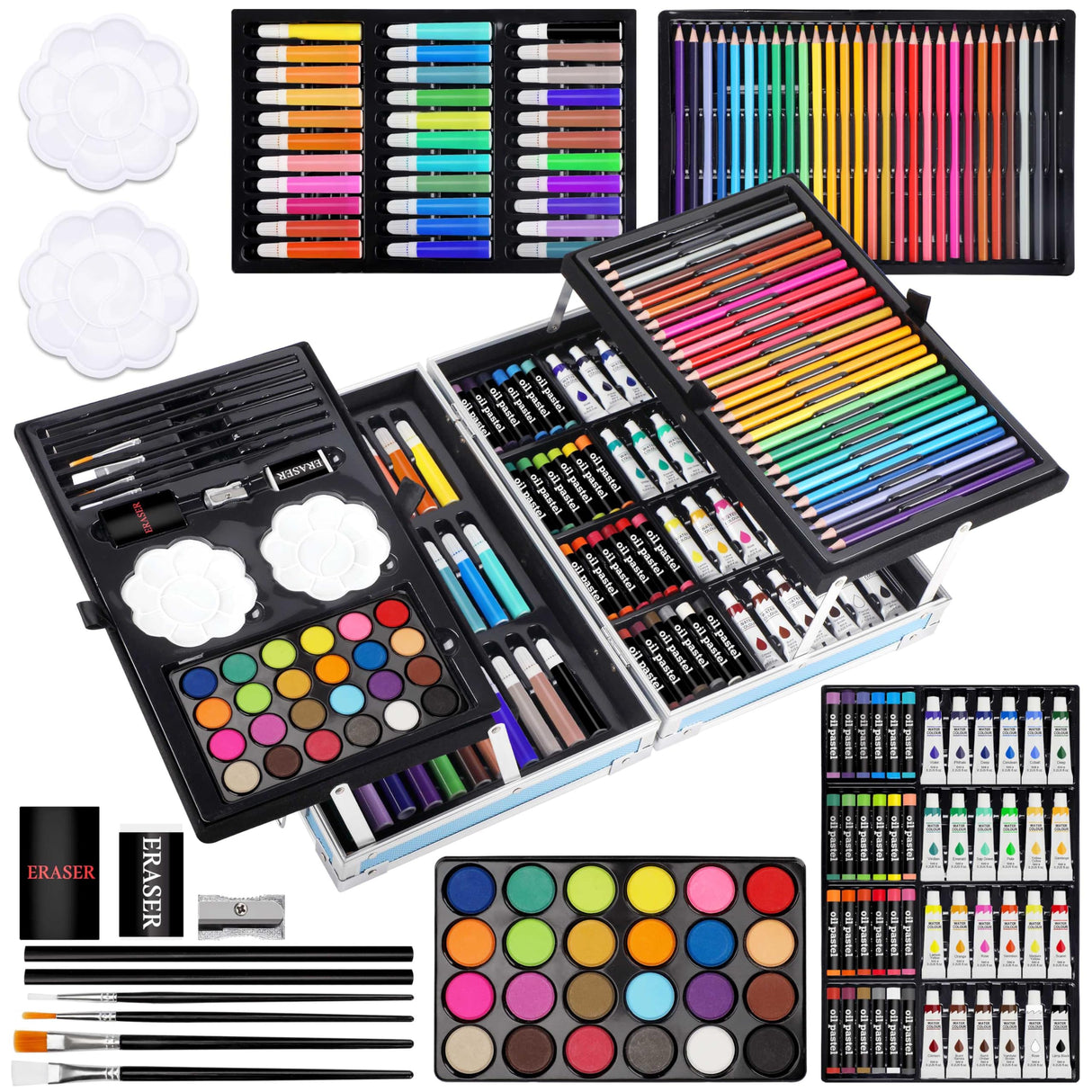 Halobios Art Supplies, 144-Piece Deluxe Art Set Professional Art Kit with Portable Aluminum Case, Crafts Drawing Painting Kit for Gifts Adults Kids Artists Halobios
