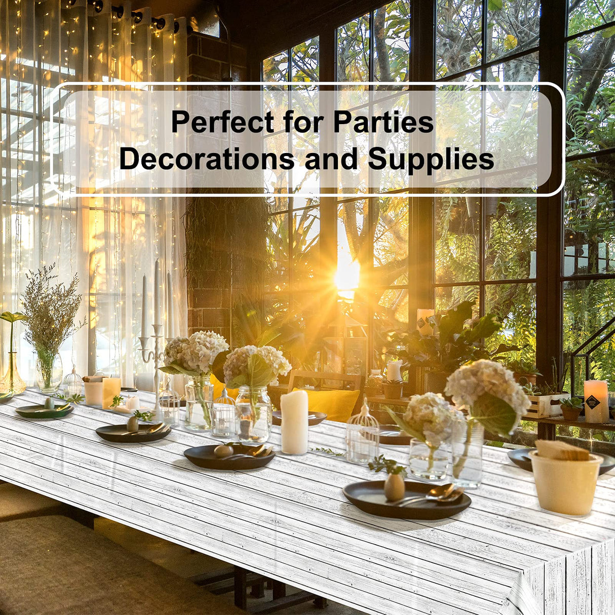 3 Pieces Wood Tablecloth Plastic White Wood Grain Tablecloth Rustic Wood Table Cover Rectangle Wood Grain Table Cover for Western Birthday Party Picnic Table Decoration,54 X 108 Inches Tatuo