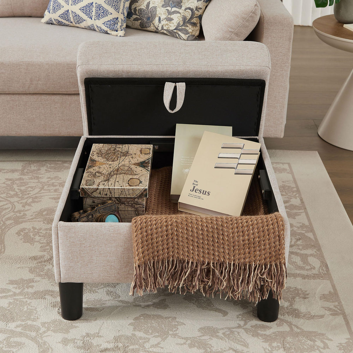 Pingliang Home 101" Convertible Sectional Sofa with Ottoman Coffee Table, Modern Linen Fabric U-Shaped Couch with Storage Pocket, 4 Seat Sofa Couches for Living Room, Apartment, Office, Beige Pingliang Home