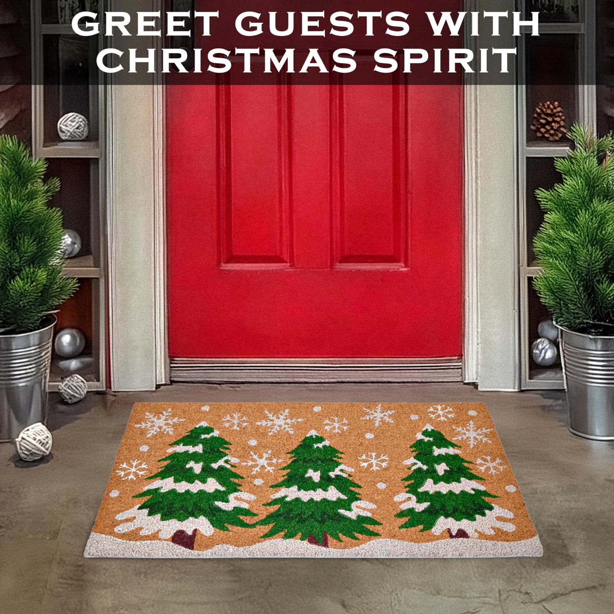 Christmas Tree Door Mat 30x17 Inch, Winter Holiday Welcome Mat for Covered Outdoor Area, Coir Doormat w/Non-Slip PVC Backing MAINEVENT