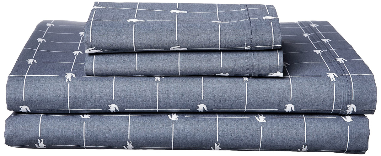 Lacoste 4-Piece Cotton Sheet Set, Slice, Vintage Indigo, Queen Lacoste