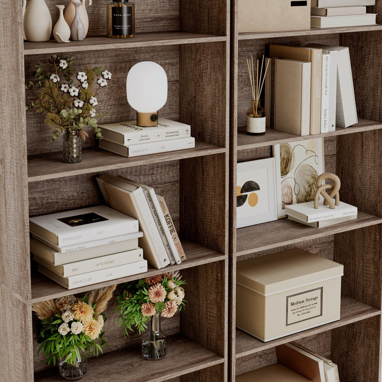 FOTOSOK 6-Tier Oak Open Bookcase – Stylish Freestanding Storage for Living Room, Bedroom & Office FOTOSOK