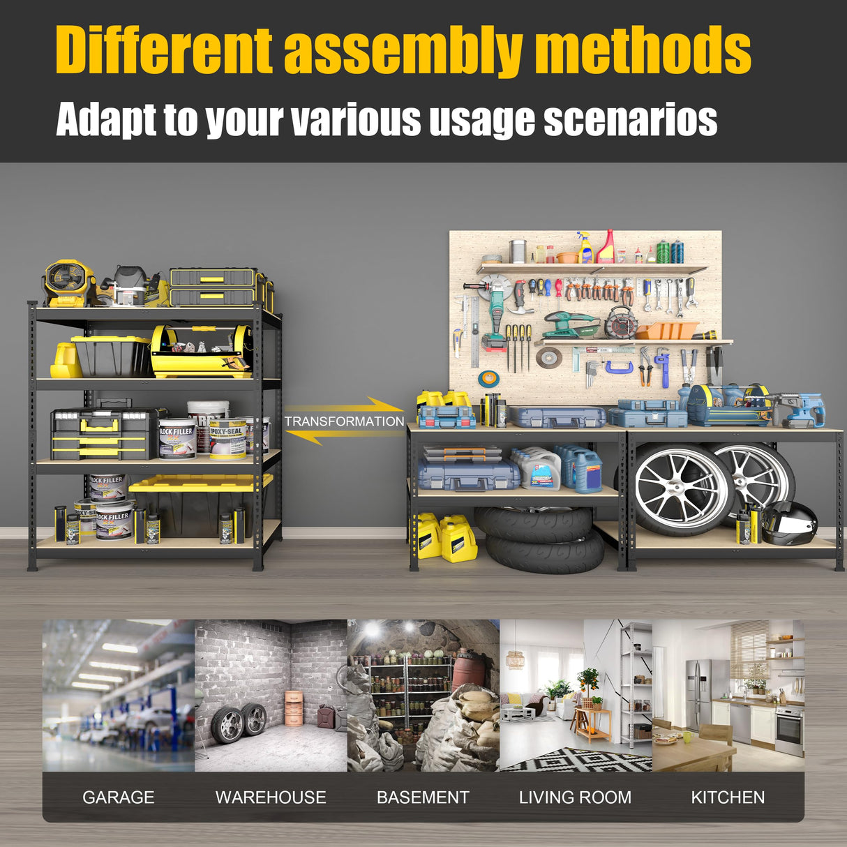 PrimeZone 40" W x 20" D x 59" H Heavy Duty Storage Shelves, 4 Tier Adjustable Garage Shelving Unit, Metal Organizer Shelf Utility Rack for Warehouse Pantry Closet Kitchen, Black PrimeZone