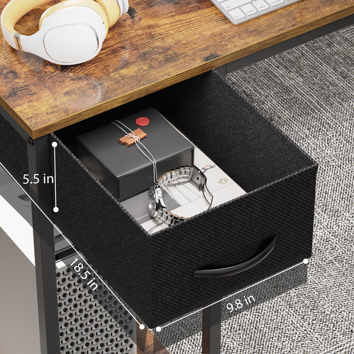 SUPERJARE L Shaped Gaming Desk with LED Lights & Power Outlets, Reversible Computer Desk with Shelves & Drawer, Corner Desk Home Office Desk, Rustic Brown, 7035ZC SUPERJARE