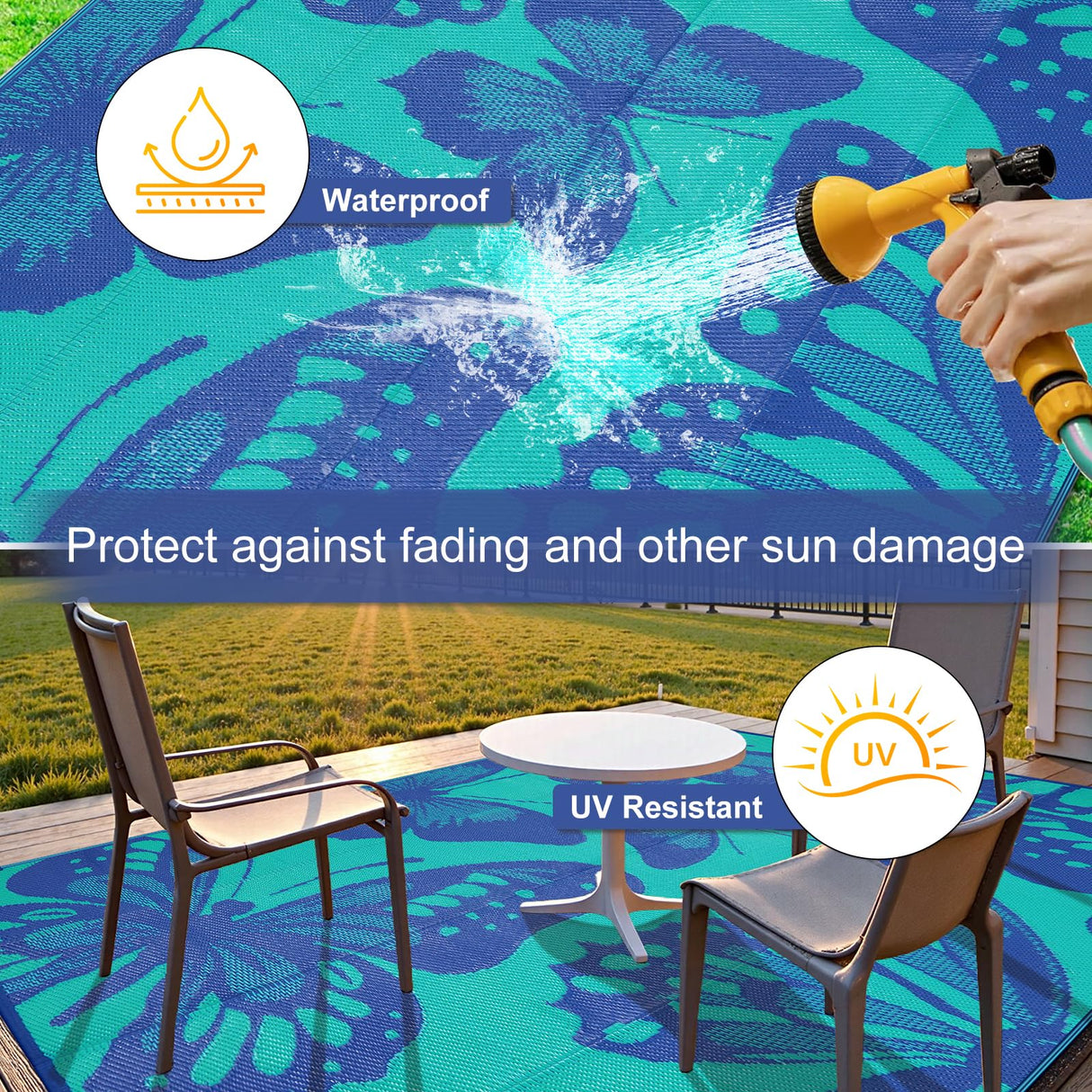 Uphome Outdoor Rug Waterproof 6x9 ft, Patio Plastic Straw Rugs for RV Camping, Reversible Butterfly Mat Outside, Indoor Outdoor Floor Carpet for Back Yard Deck Balcony Porch Beach Picnic Uphome