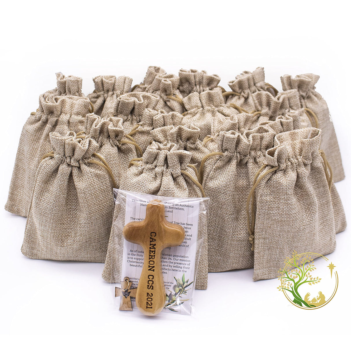 Personalized Olive Wood Comfort Cross Hand Carved from Bethlehem | Holy Land Handmade Catholic Wooden handheld crosses | Palm Holding, Praying cross Perfect Religious gift for all Christian occasions PHLG