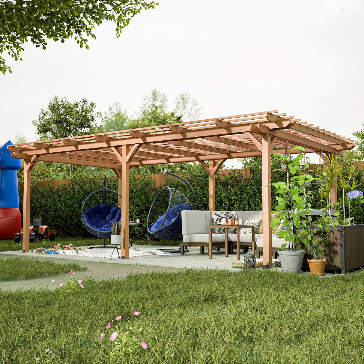 YOPTO 12x16 FT Outdoor Gazebo,Wooden Grape Pergola with Waterproof and Climbing Plant Support,Garden,Terrace,Backyard,Deck, Wind Protection Rating:Level 6,Brown YOPTO