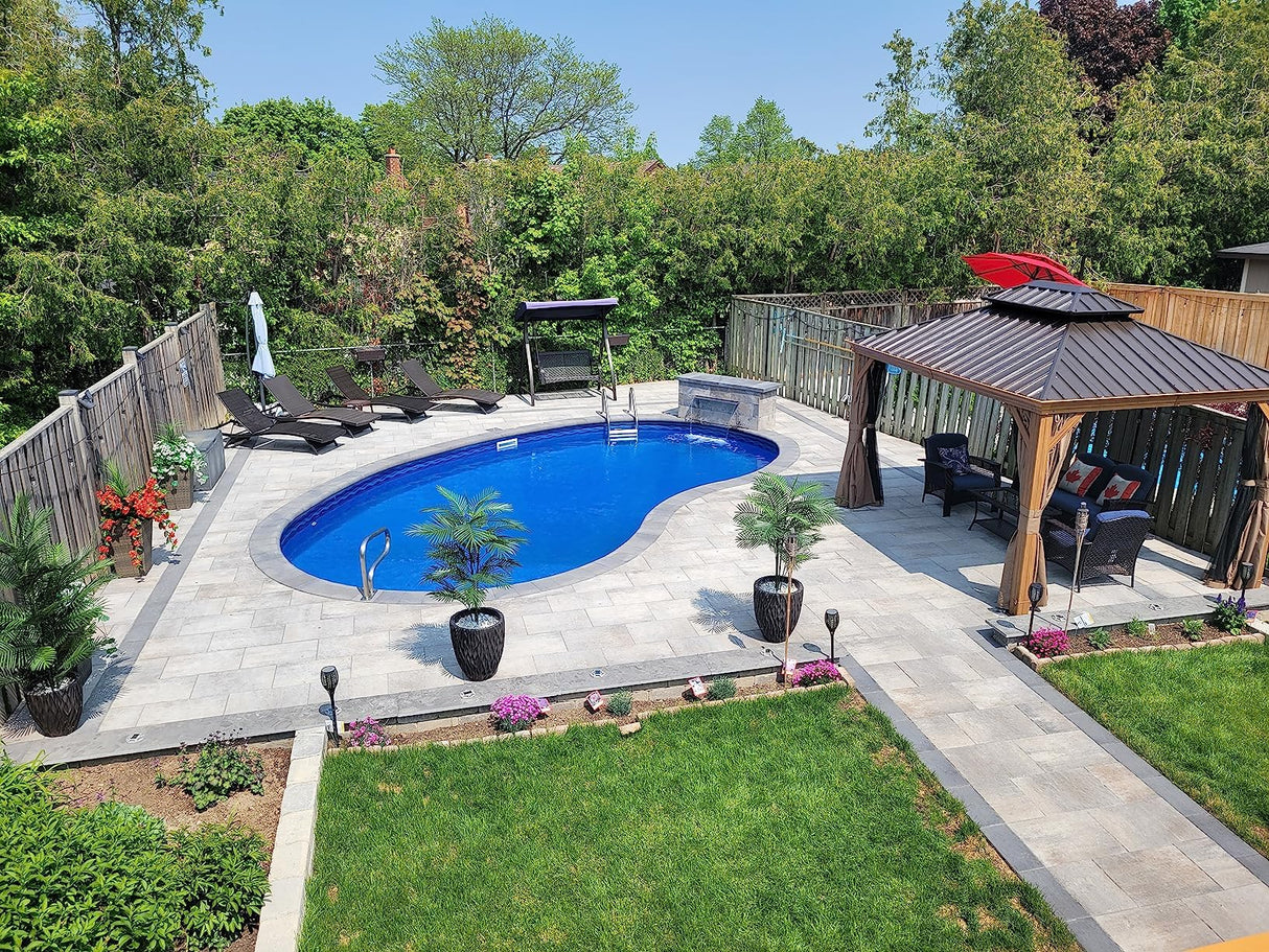 Domi Outdoor Living 10’x12’ Hardtop Gazebo, Wooden Coated Aluminum Frame Canopy with Galvanized Steel Double Roof, Outdoor Permanent Metal Pavilion with Curtains and Netting for Patio, Deck and Lawn domi outdoor living