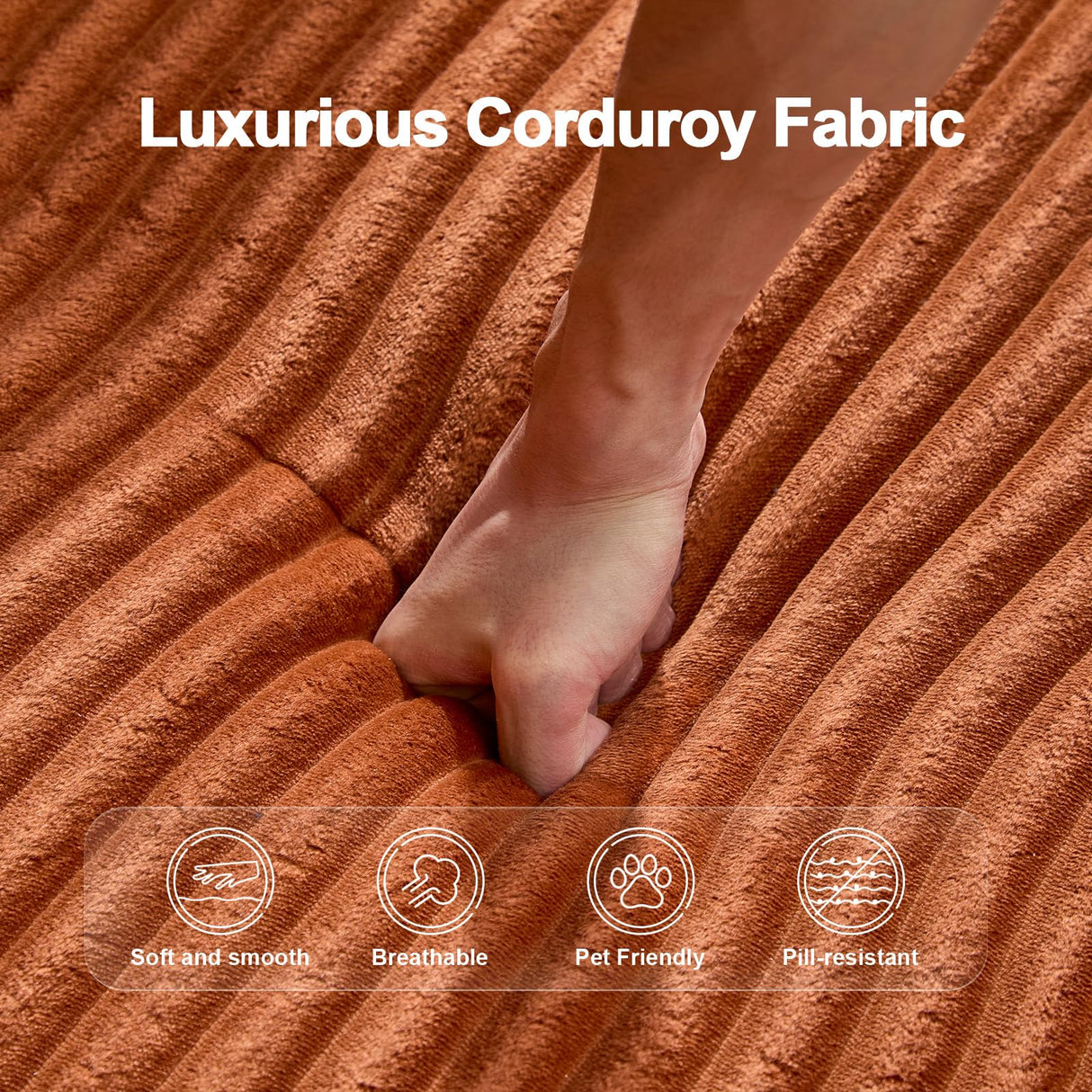 110" Modular Sectional Sofa with L-Shape Chaise, Boneless Cloud Couch with Deep Seat, Sponge Compression Sofas No Assembly Required, Upholstered Couches for Living Room Bedroom, Corduroy (Brown) ETCZOYE